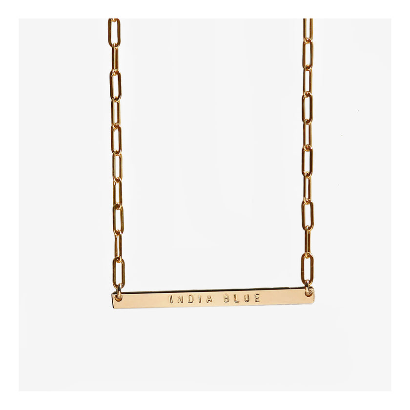 Personalized paperclip chain bar necklace