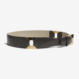 Vintage 60's Space Age Leather Belt with Gold Geometric Futuristic Accents