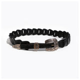 Vintage Tony Lama Black Leather Tooled Link Belt with Ornate Silver Buckle & Tip
