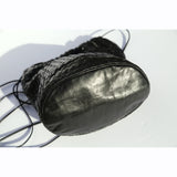 Vintage black leather woven intrecciato bucket bag