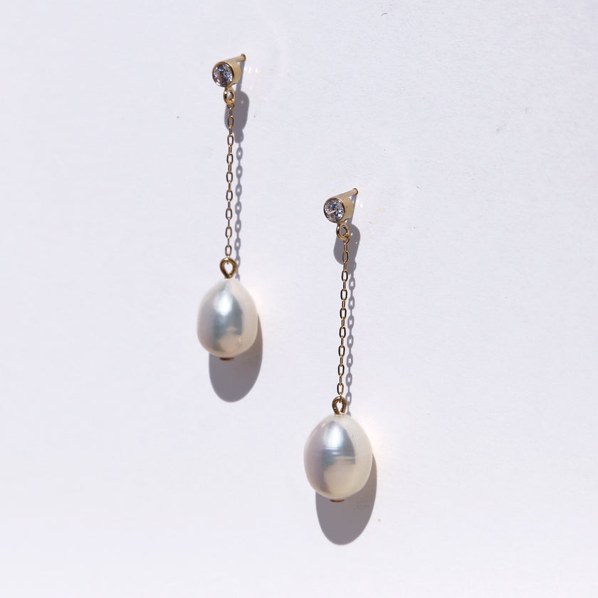 Diamond stud pearl drop earrings