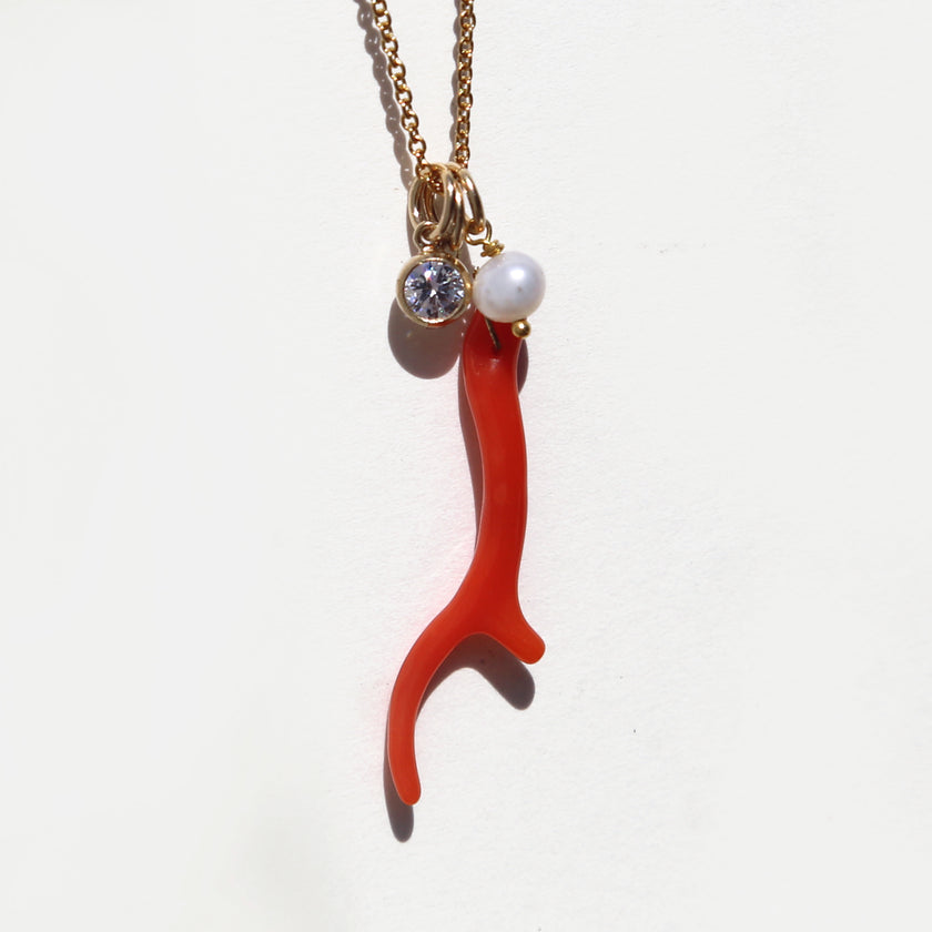 Red coral and pearl necklace.