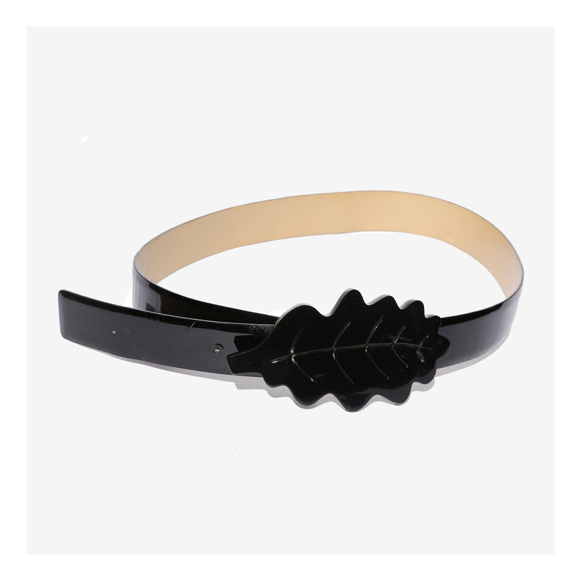 Ines de la fressange black patent leather & perspex leaf buckle belt