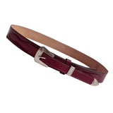 Vintage Tony Lama Burgundy Leather Belt with Ornate Silver Buckle & Tip