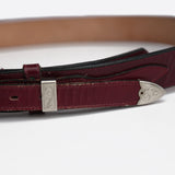 Vintage Tony Lama Burgundy Leather Belt with Ornate Silver Buckle & Tip