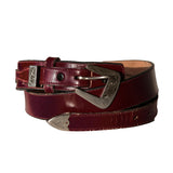 Vintage Tony Lama Burgundy Leather Belt with Ornate Silver Buckle & Tip