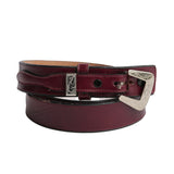 Vintage Tony Lama Burgundy Leather Belt with Ornate Silver Buckle & Tip