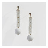 Long crystal column earrings with white ball