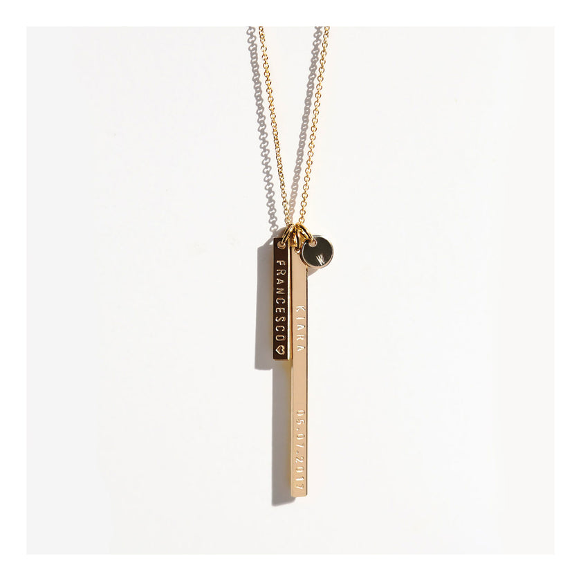 Personalized double Vertical Bar Necklace with tiny pendant