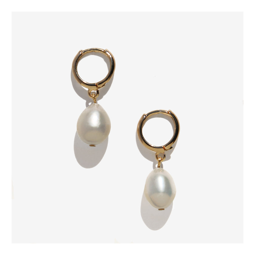 Oval Freshwater Pearl Huggies.