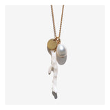 Initial necklace with white coral and pearl.