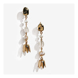 Floral gemstone pearl dangle earrings.