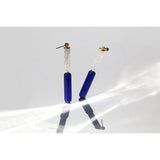 Long Electric blue crystal column New Wave earrings.