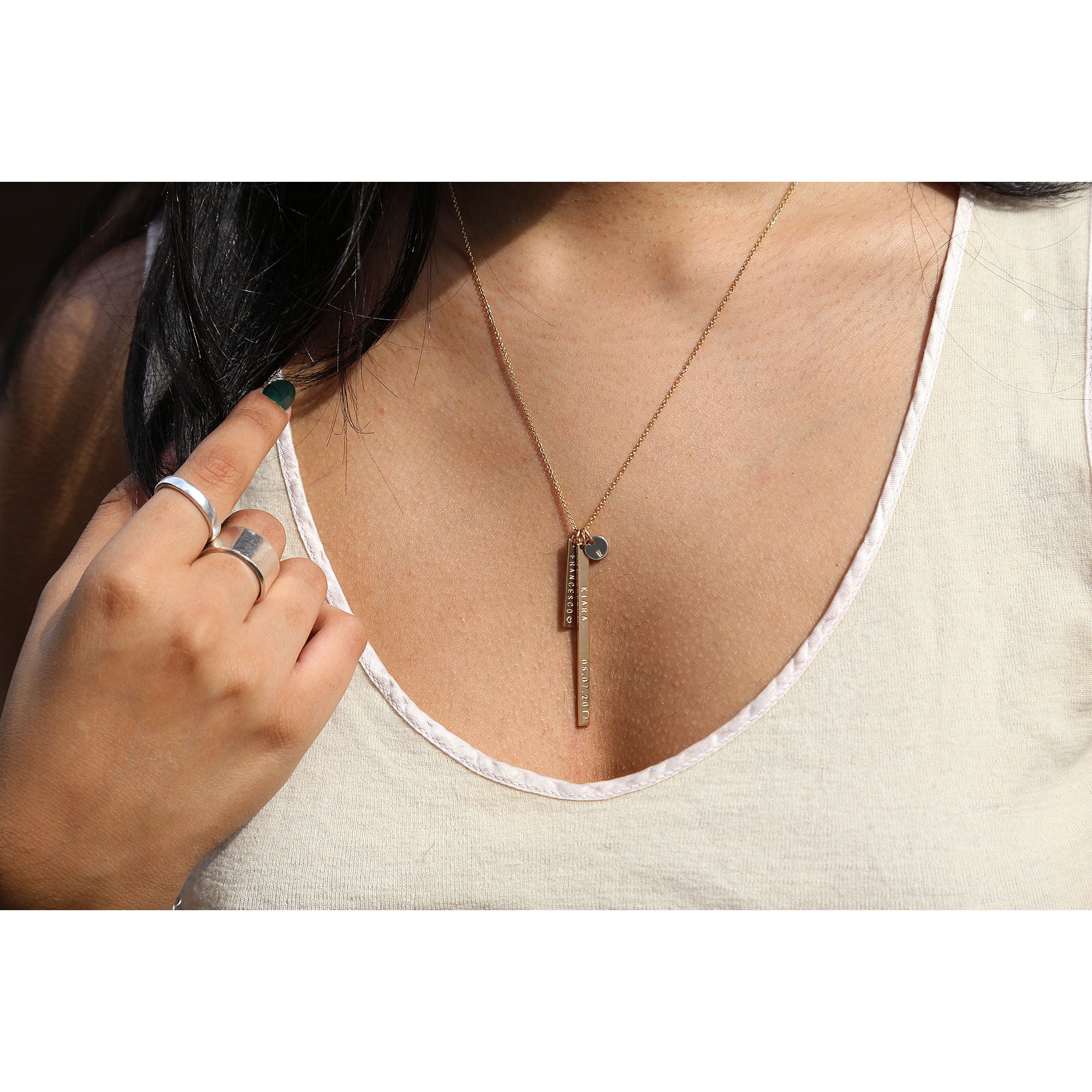 Personalized Horizontal Bar Necklace - Initial Charm Necklace