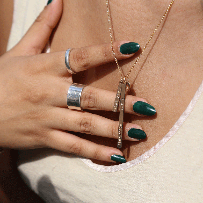 Personalized double Vertical Bar Necklace with tiny pendant