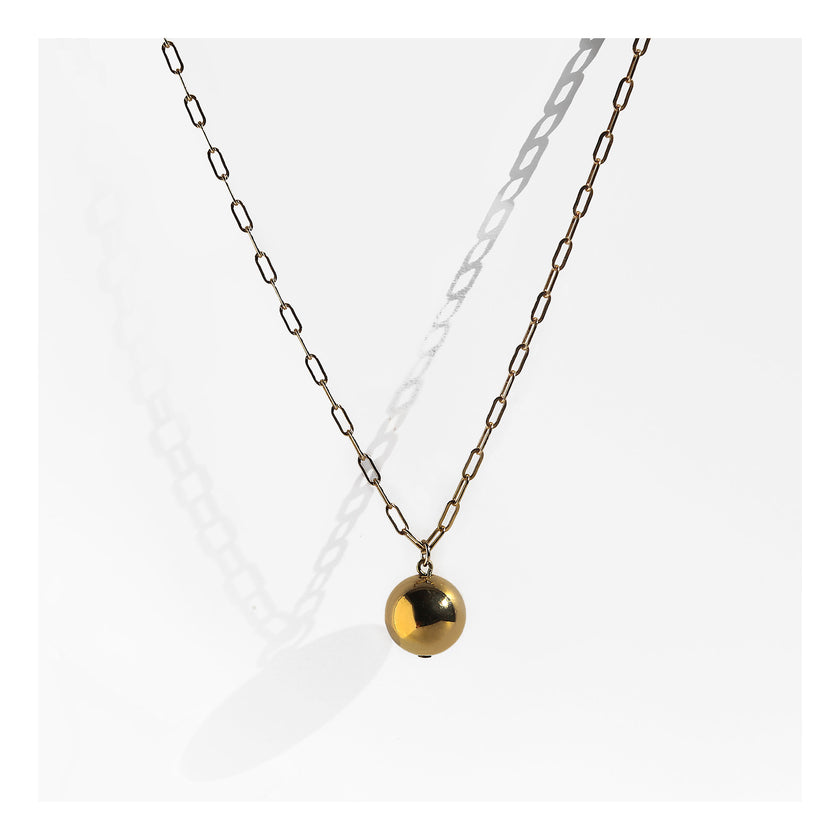 Gold ball paperclip chain necklace