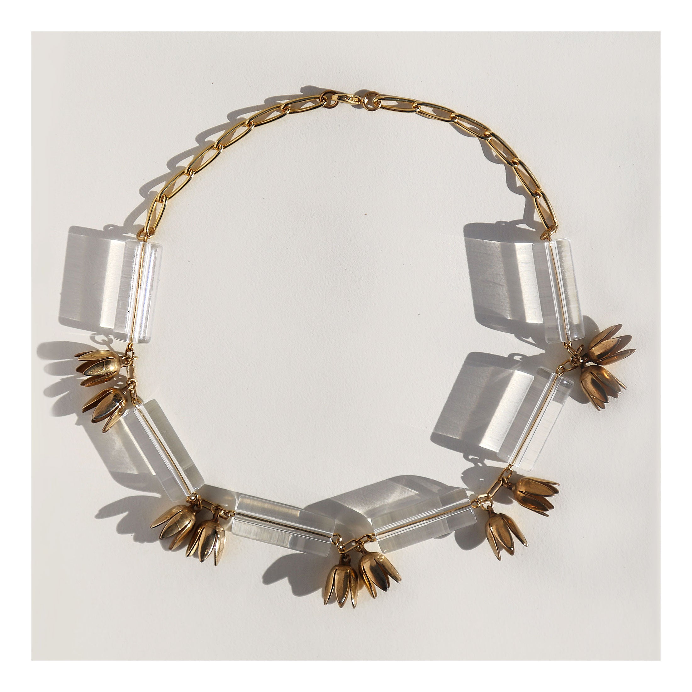 Lucite tube gold flower choker necklace