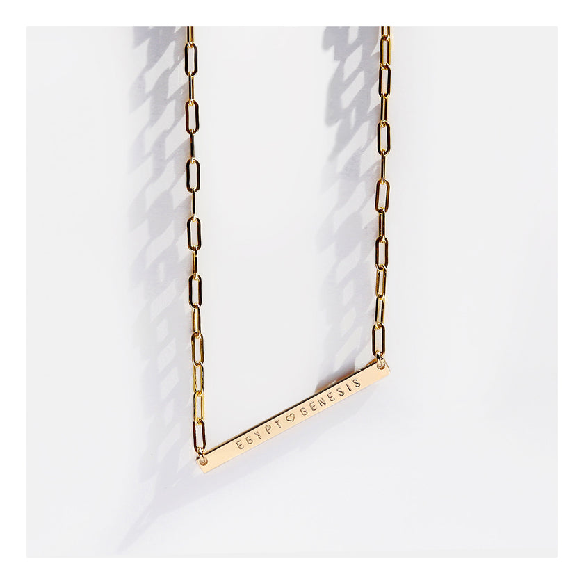 Personalized paperclip chain bar necklace