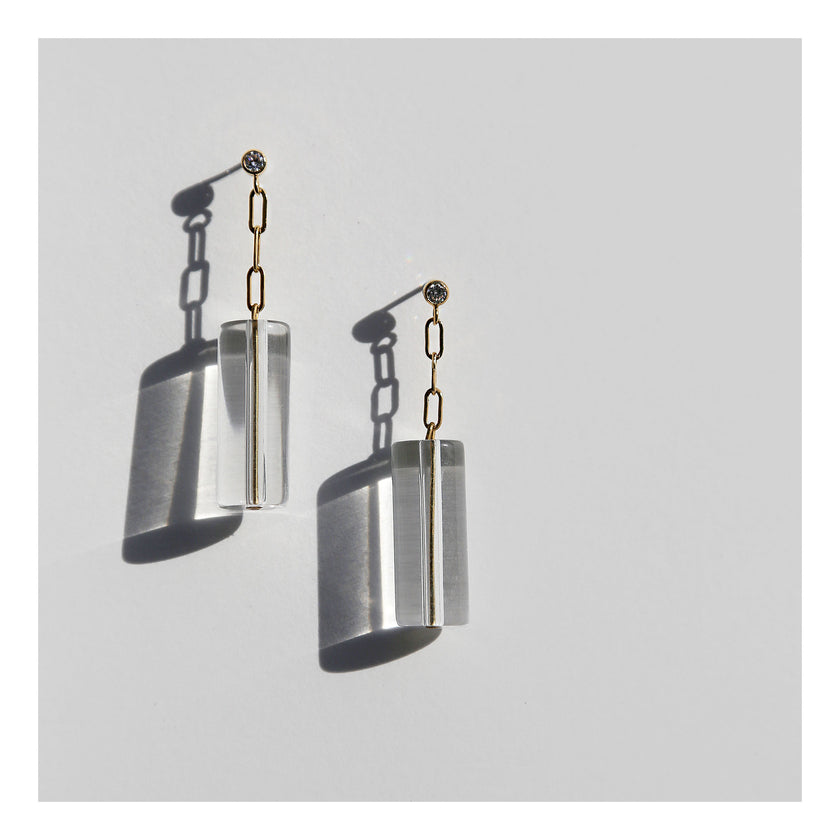 Paperclip chain clear tube dangle earrings